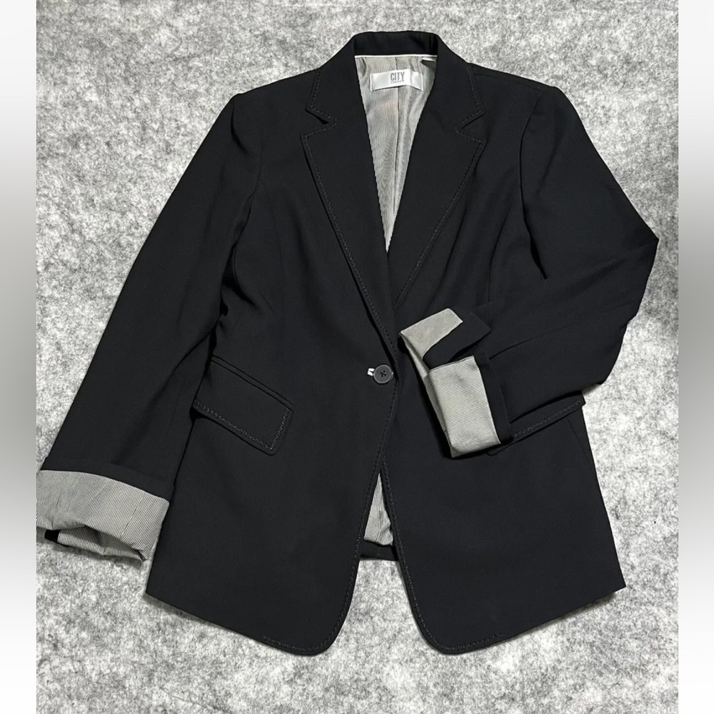 DKNY CITY Structured Blazer Jacket Size 4 Black One Button Career Office